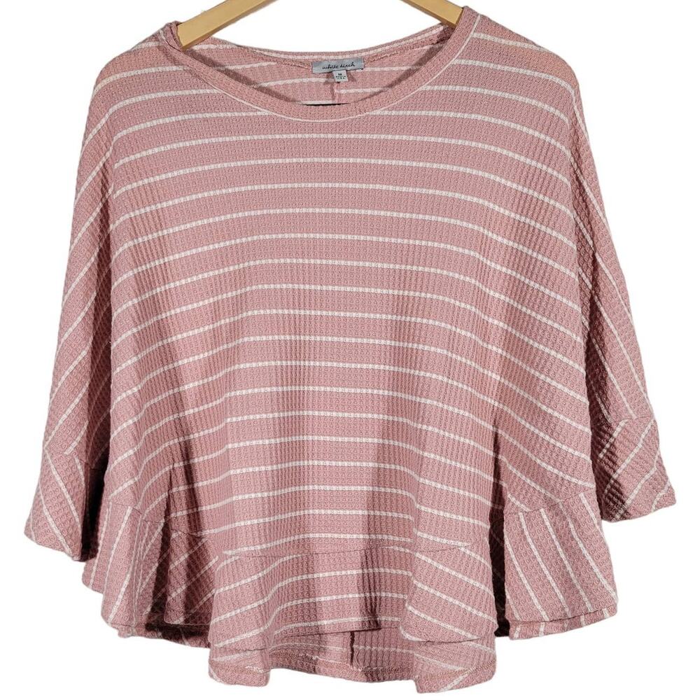 White Birch Pink Stripe Waffle Knit Poncho Top Women's Size M